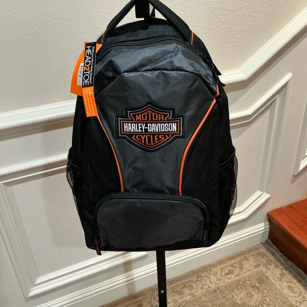 Harley-Davidson Black and Orange Shield Logo Backpack